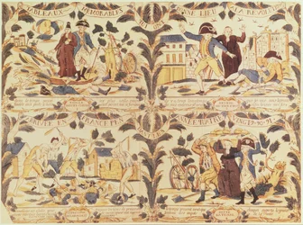 ストリップアニメで人気のある画像がハイライトされ、フランス革命の主な原因、1792年